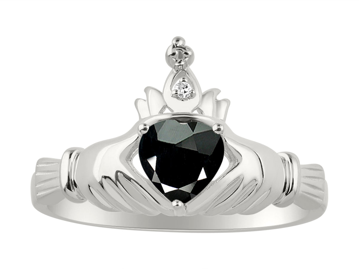 RYLOS Rings for Women Sterling Silver Claddah Love, Loyalty & Friendship Ring Heart 6MM Gemstone & Diamond Claddagh Rings Birthstone Jewelry for Women Sterling Silver Rings for Women Size 5 - 13