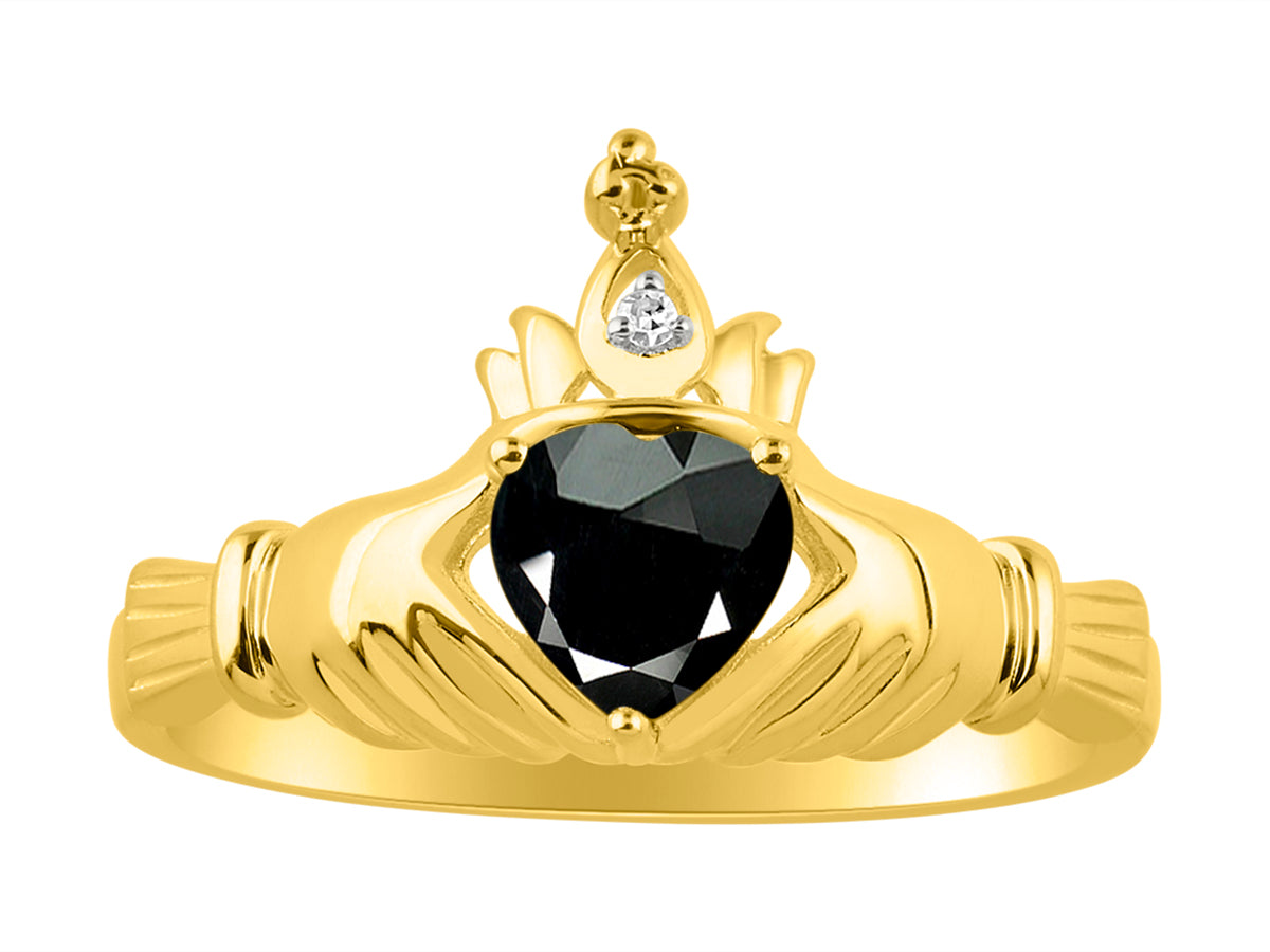 RYLOS Rings for Women 14K Gold Plated Silver Claddah Love, Loyalty & Friendship Ring Heart 6MM Gemstone & Diamond Claddagh Rings Birthstone Jewelry for Women Sterling Silver Rings Size 5 - 13