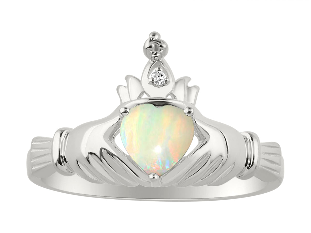 RYLOS Rings for Women Sterling Silver Claddah Love, Loyalty & Friendship Ring Heart 6MM Gemstone & Diamond Claddagh Rings Birthstone Jewelry for Women Sterling Silver Rings for Women Size 5 - 13