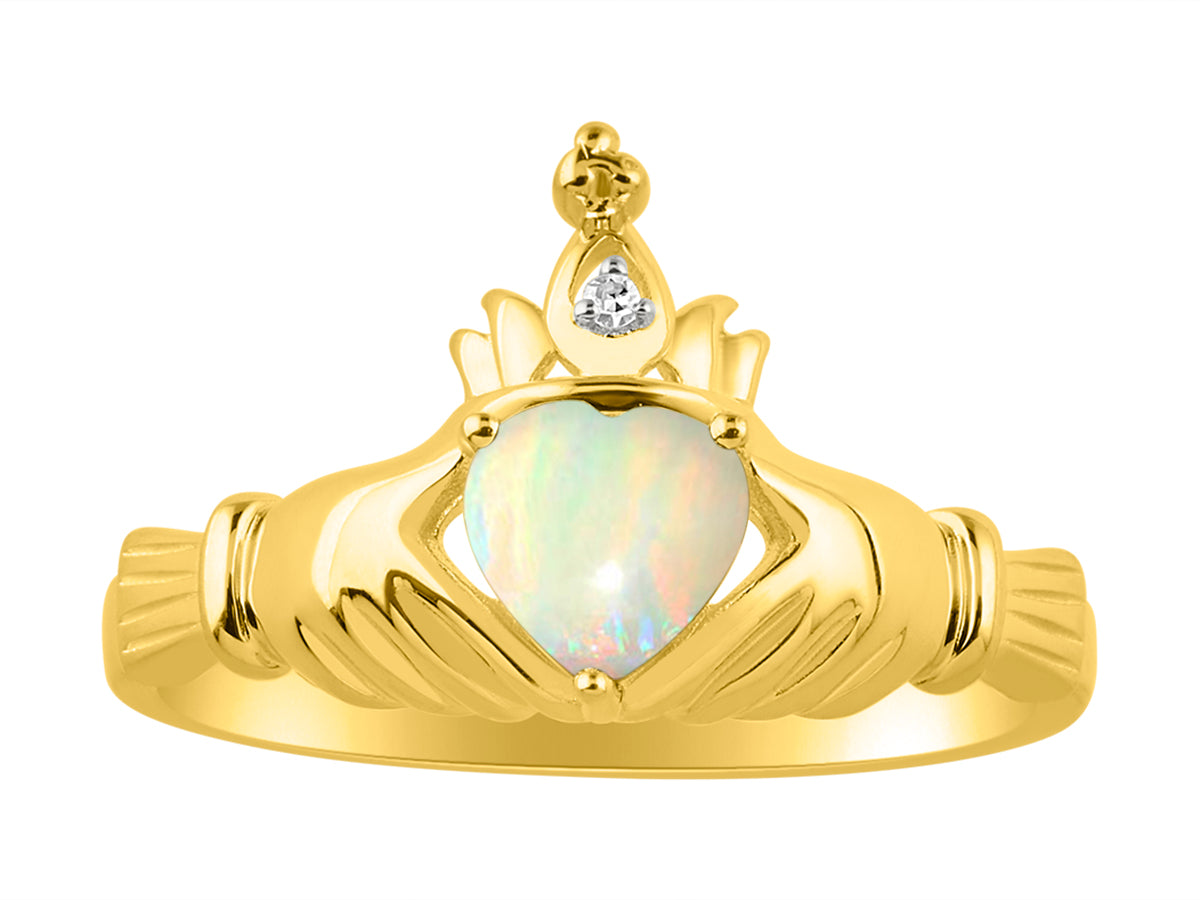 RYLOS Rings for Women Gold Plated Silver Claddah Love, Loyalty & Friendship Ring Heart 6MM Gemstone & Diamond Claddagh Rings Birthstone Jewelry for Women Sterling Silver Rings Size 5 - 13