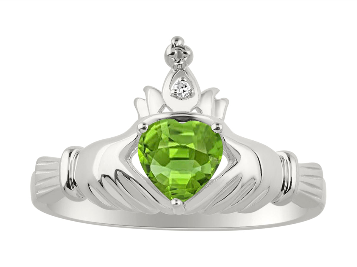 RYLOS Rings for Women Sterling Silver Claddah Love, Loyalty & Friendship Ring Heart 6MM Gemstone & Diamond Claddagh Rings Birthstone Jewelry for Women Sterling Silver Rings for Women Size 5 - 13