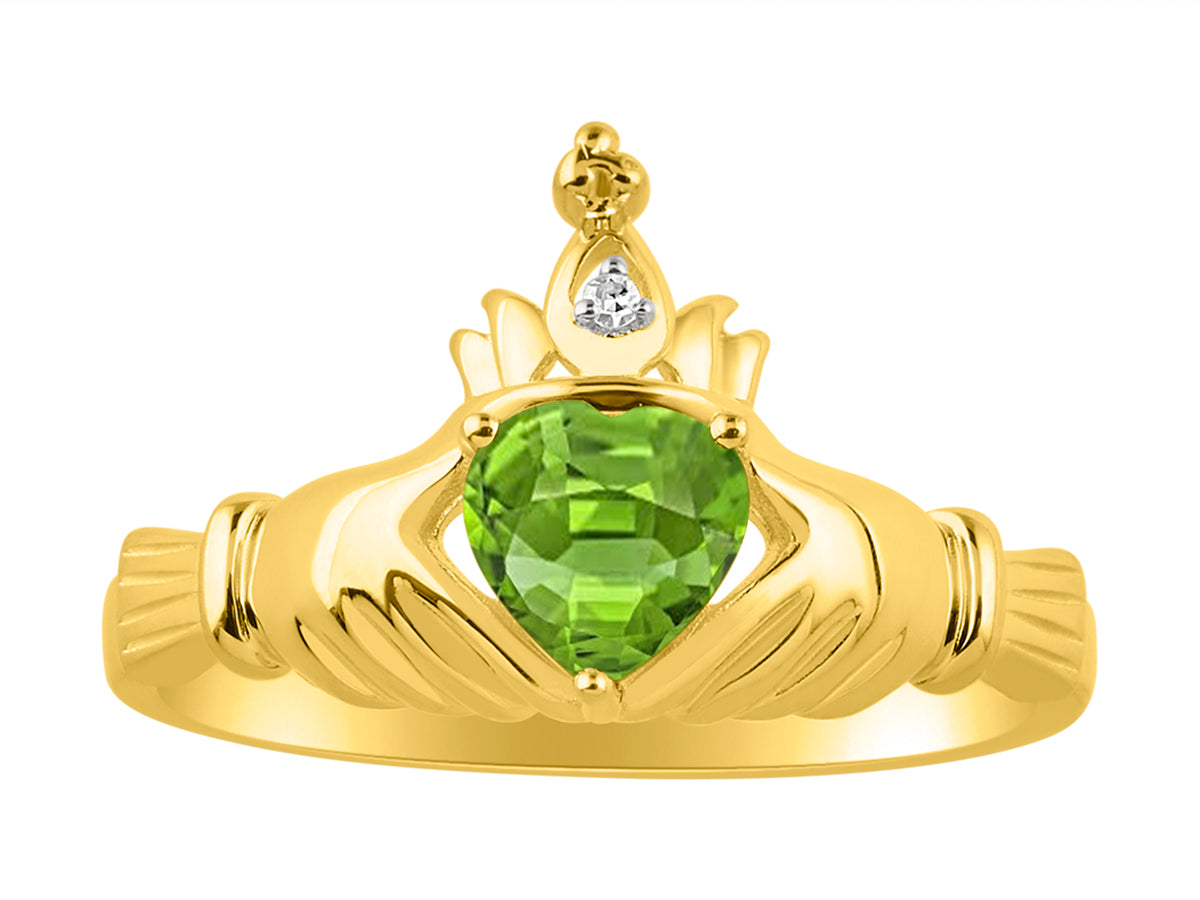 RYLOS Rings for Women 14K Gold Plated Silver Claddah Love, Loyalty & Friendship Ring Heart 6MM Gemstone & Diamond Claddagh Rings Birthstone Jewelry for Women Sterling Silver Rings Size 5 - 13