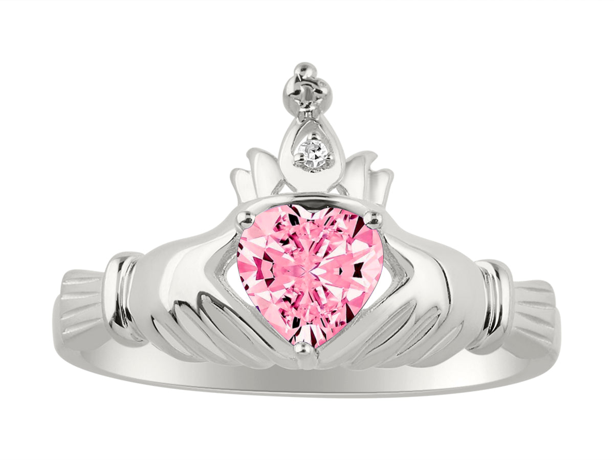 RYLOS Rings for Women Sterling Silver Claddah Love, Loyalty & Friendship Ring Heart 6MM Gemstone & Diamond Claddagh Rings Birthstone Jewelry for Women Sterling Silver Rings for Women Size 5 - 13