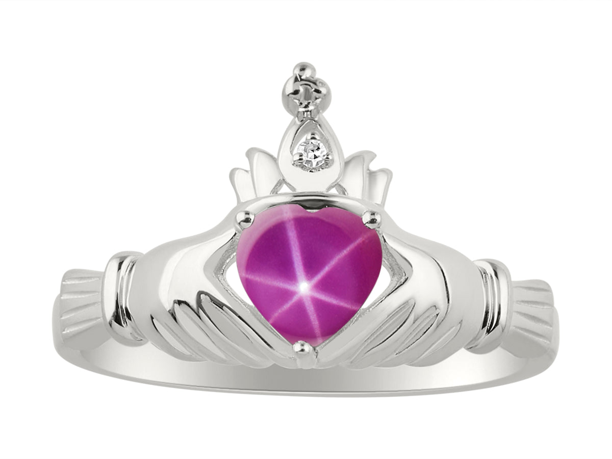 RYLOS Rings for Women Sterling Silver Claddah Love, Loyalty & Friendship Ring Heart 6MM Gemstone & Diamond Claddagh Rings Birthstone Jewelry for Women Sterling Silver Rings for Women Size 5 - 13