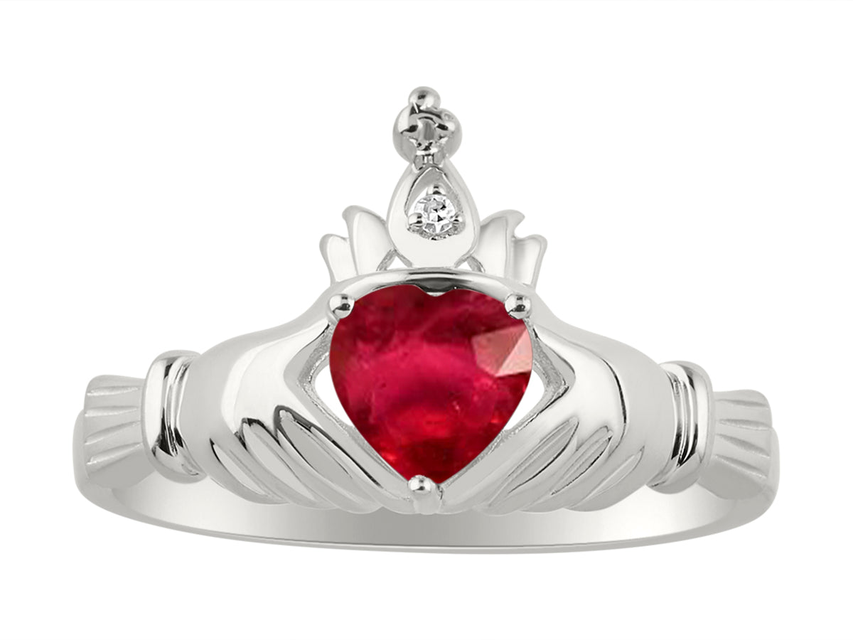 RYLOS Rings for Women Sterling Silver Claddah Love, Loyalty & Friendship Ring Heart 6MM Gemstone & Diamond Claddagh Rings Birthstone Jewelry for Women Sterling Silver Rings for Women Size 5 - 13