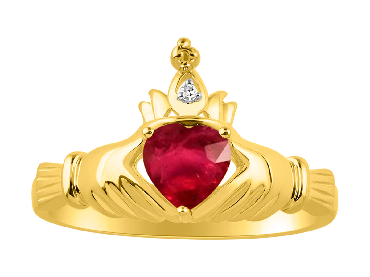 RYLOS Rings for Women 14K Gold Plated Silver Claddah Love, Loyalty & Friendship Ring Heart 6MM Gemstone & Diamond Claddagh Rings Birthstone Jewelry for Women Sterling Silver Rings Size 5 - 13