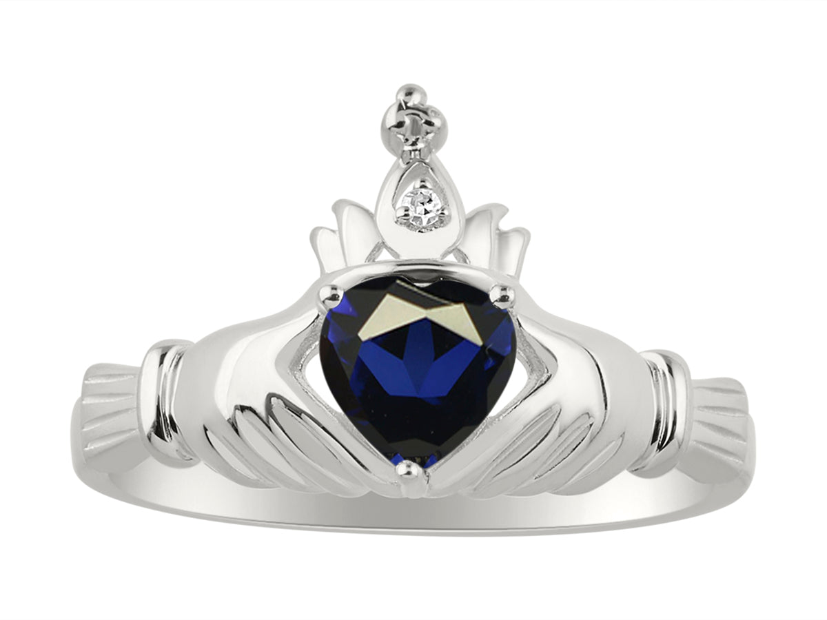 RYLOS 14K White Gold Claddagh Love, Loyalty & Friendship Ring with Heart 6MM Gemstone & Diamond Accent - Exquisite Claddagh Rings Birthstone Jewelry for Women - Available in Sizes 5-13