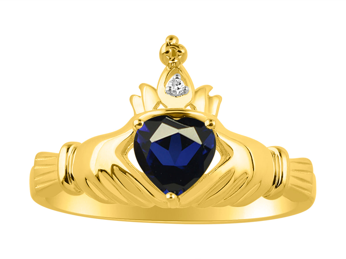 RYLOS 14K Yellow Gold Claddagh Love, Loyalty & Friendship Ring with Heart 6MM Gemstone & Diamond Accent - Exquisite Claddagh Rings Birthstone Jewelry for Women - Available in Sizes 5-13