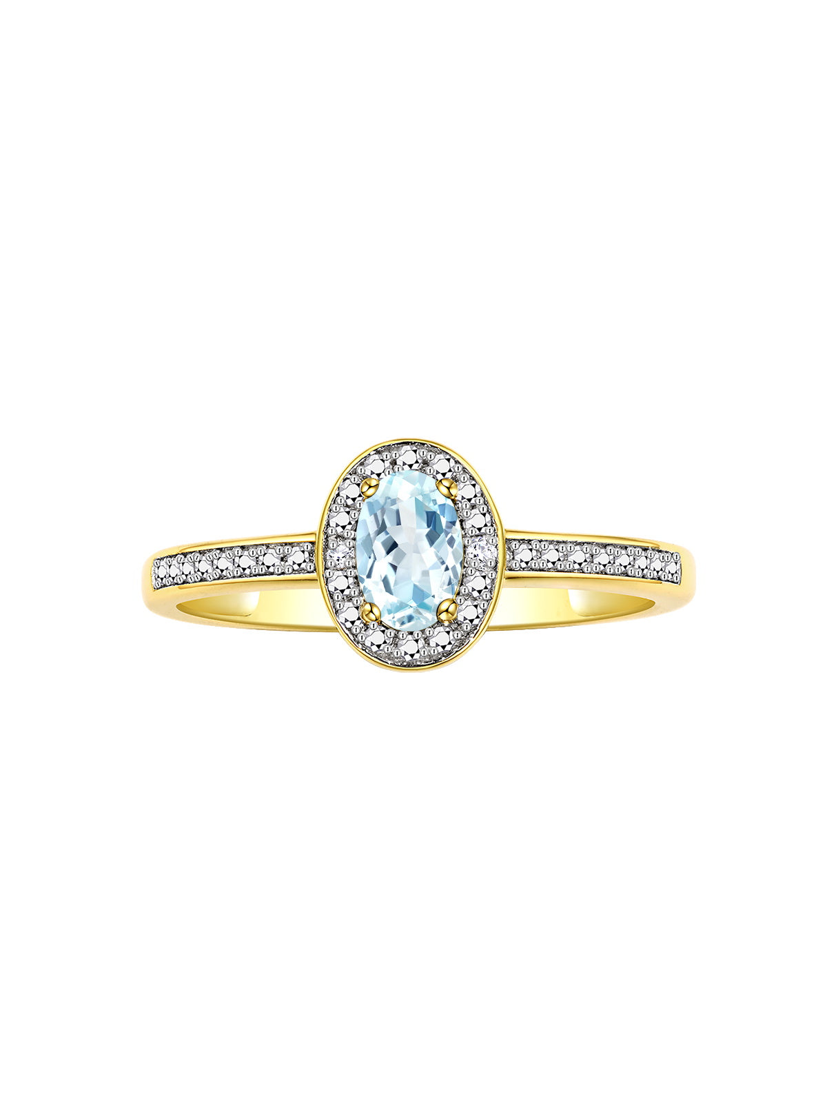 RYLOS Halo Ring with Diamond & Birthstone - 6X4MM Oval Gemstone Yellow Gold Plated Silver - Elegant Jewelry for Women - Available in Sizes 5-10