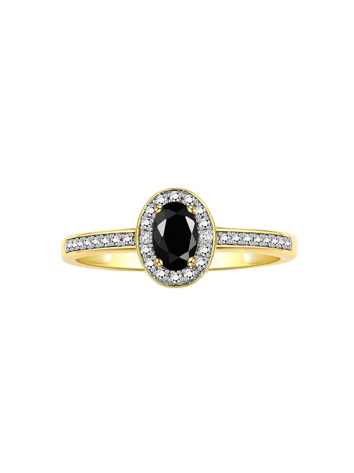 RYLOS Halo Ring with Diamond & Birthstone - 6X4MM Oval Gemstone Yellow Gold Plated Silver - Elegant Jewelry for Women - Available in Sizes 5-10