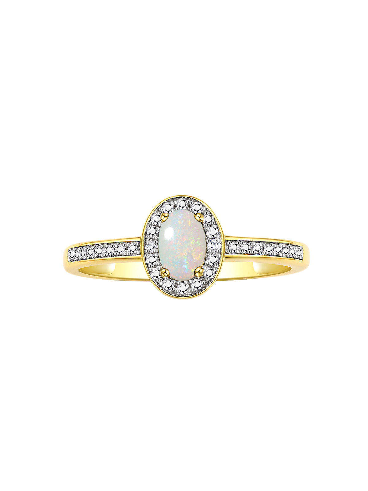 RYLOS Halo Ring with Diamond & Birthstone - 6X4MM Oval Gemstone Yellow Gold Plated Silver - Elegant Jewelry for Women - Available in Sizes 5-10