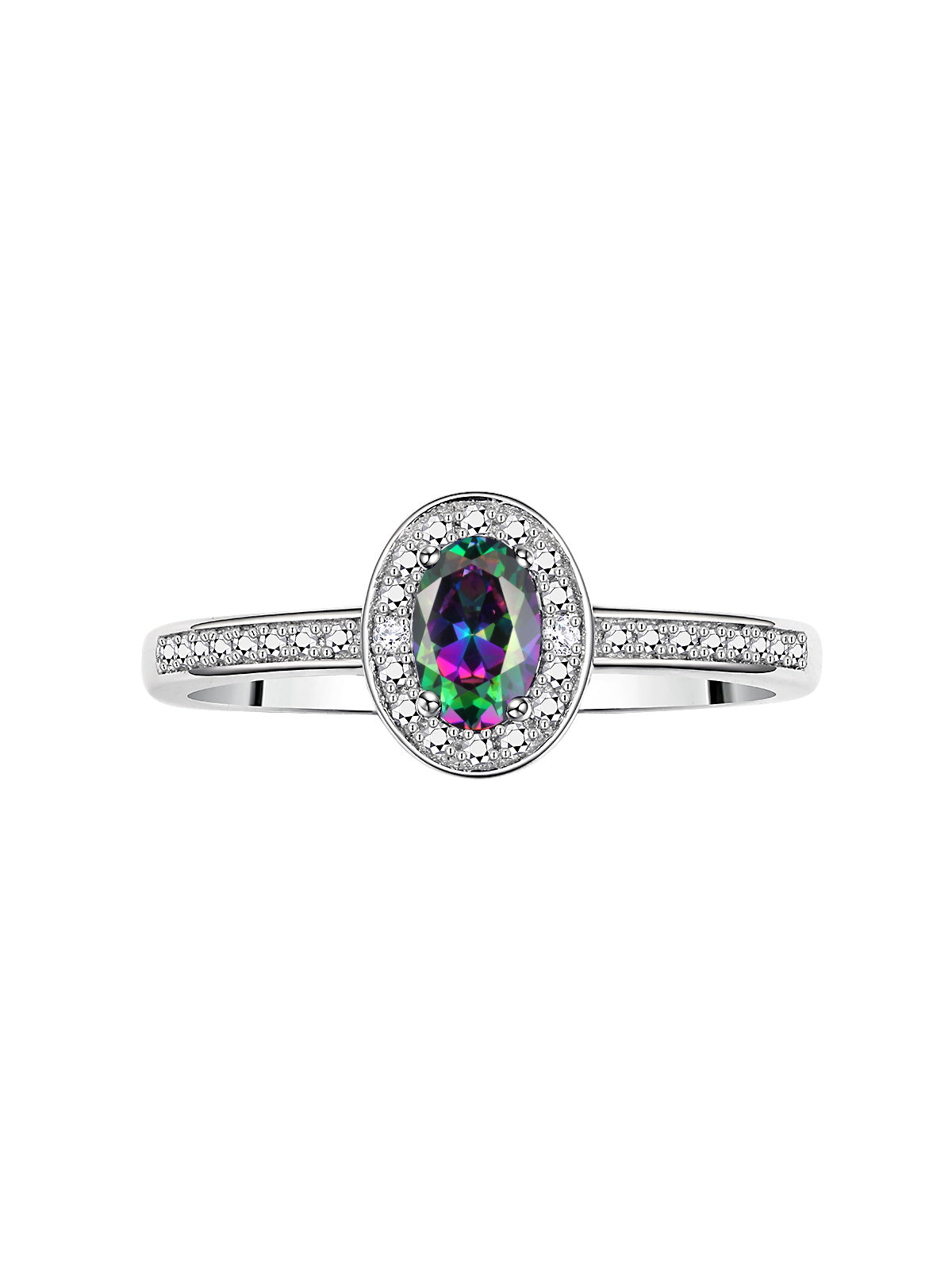 RYLOS 14K White Gold Classic Halo Ring with Diamonds - Birthstone Ring featuring 6X4MM Oval Shape Gemstone - Elegant Jewelry for Women - Available in Sizes 5-10
