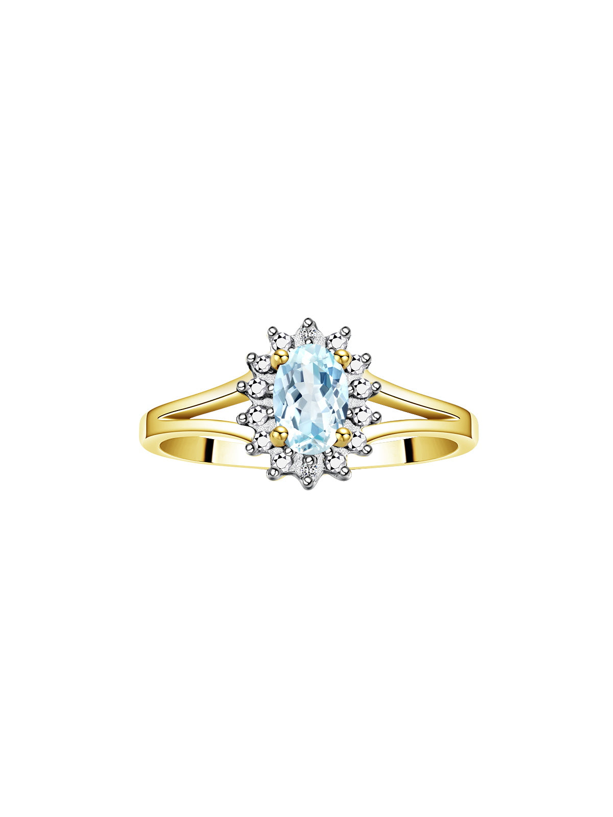 RYLOS Halo Ring: Diamond Birthstone with 6X4MM Oval Gemstone - Women's Jewelry in Yellow Gold Plated Silver - Stunning Diamond Ring Sizes 5-10