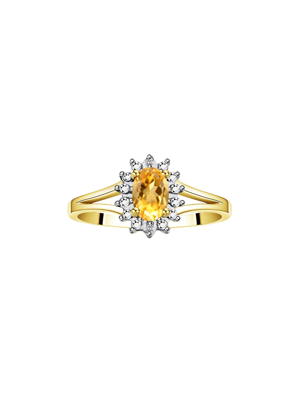 RYLOS Halo Ring: Diamond Birthstone with 6X4MM Oval Gemstone - Women's Jewelry in Yellow Gold Plated Silver - Stunning Diamond Ring Sizes 5-10