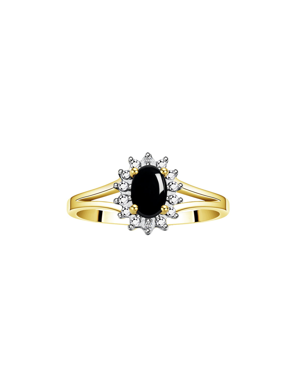 RYLOS Halo Ring: Diamond Birthstone with 6X4MM Oval Gemstone - Women's Jewelry in Yellow Gold Plated Silver - Stunning Diamond Ring Sizes 5-10