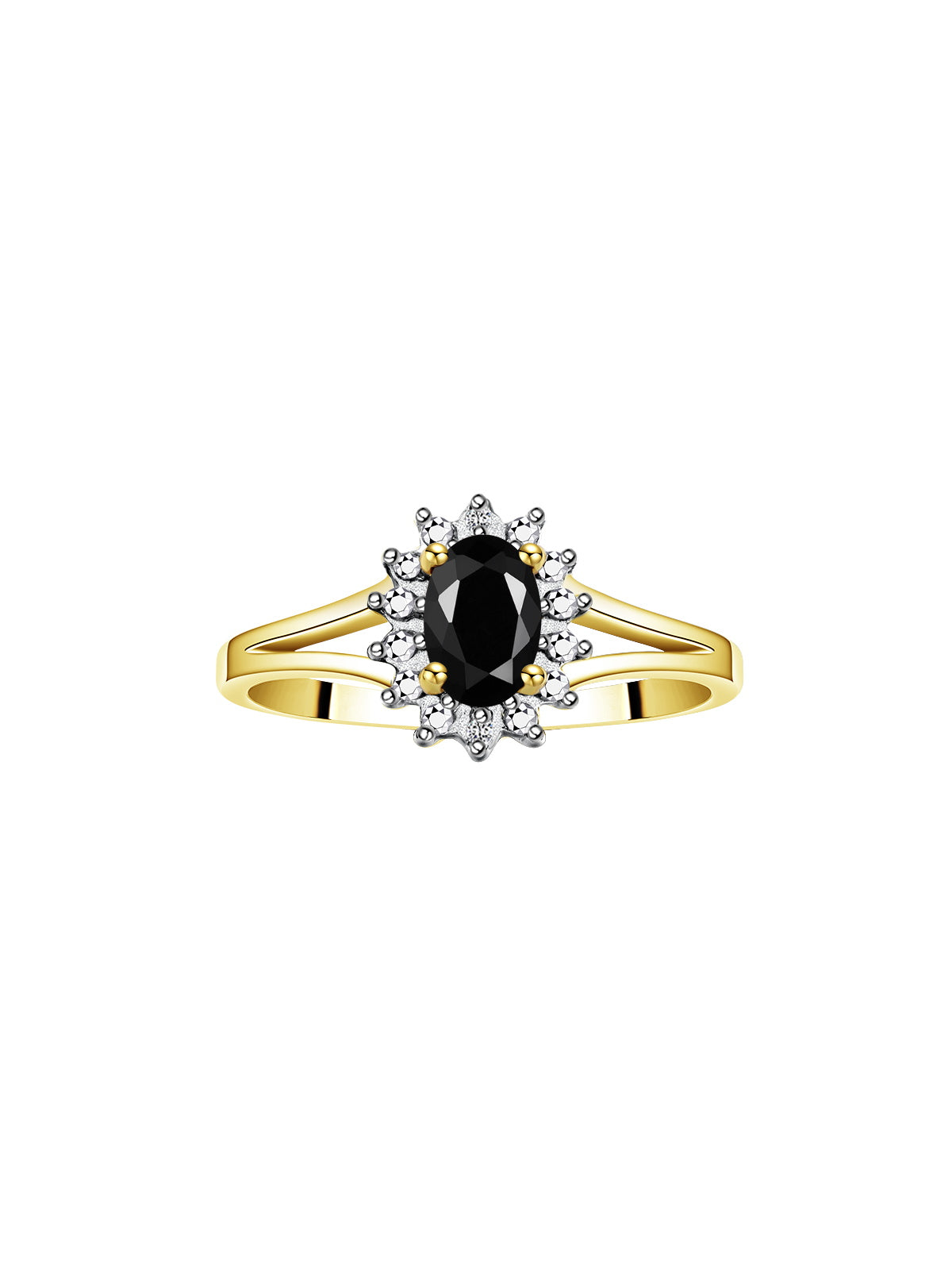 RYLOS Halo Ring: Diamond Birthstone with 6X4MM Oval Gemstone - Women's Jewelry in Yellow Gold Plated Silver - Stunning Diamond Ring Sizes 5-10