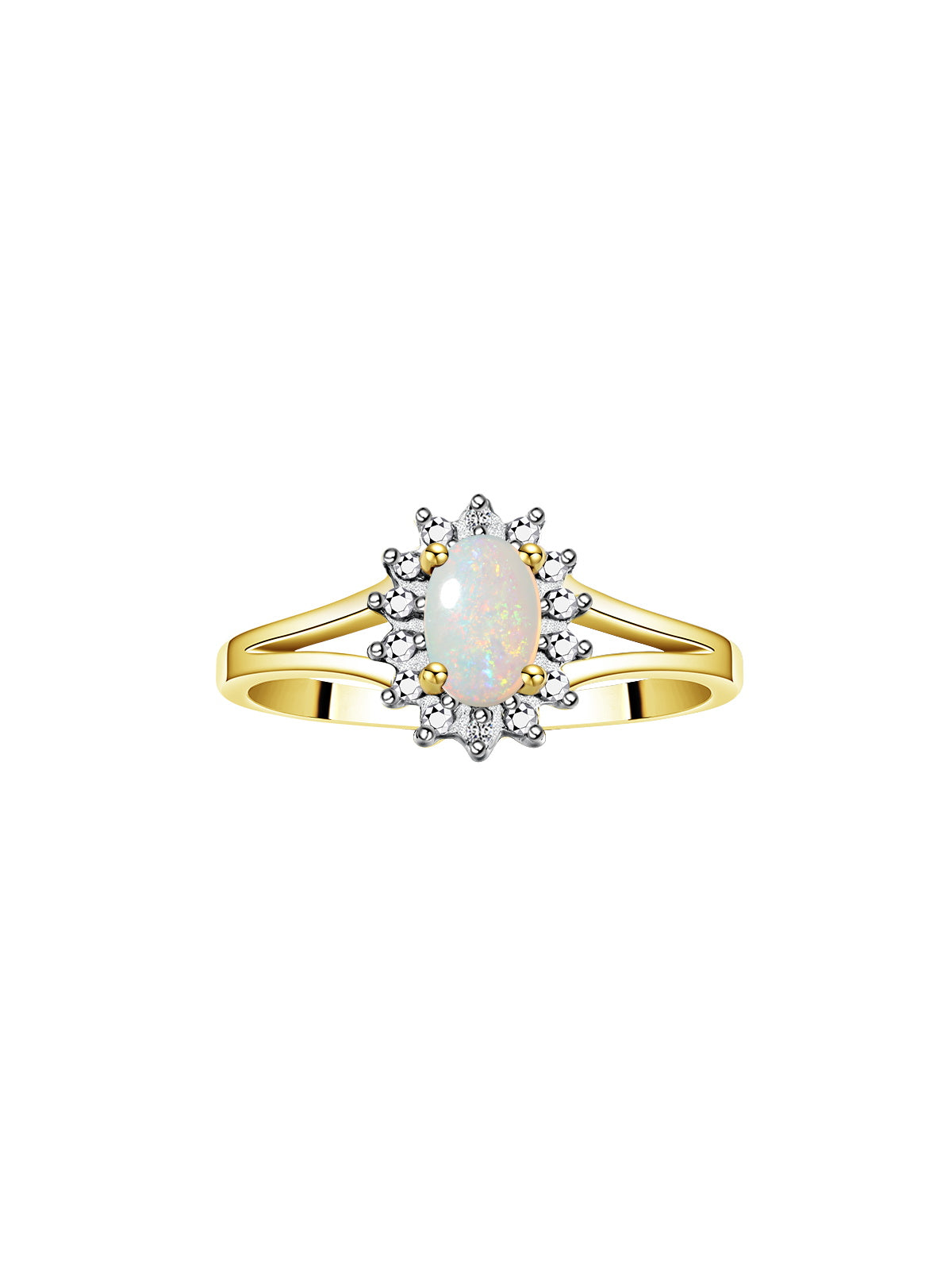 RYLOS Halo Ring: Diamond Birthstone with 6X4MM Oval Gemstone - Women's Jewelry in Yellow Gold Plated Silver - Stunning Diamond Ring Sizes 5-10