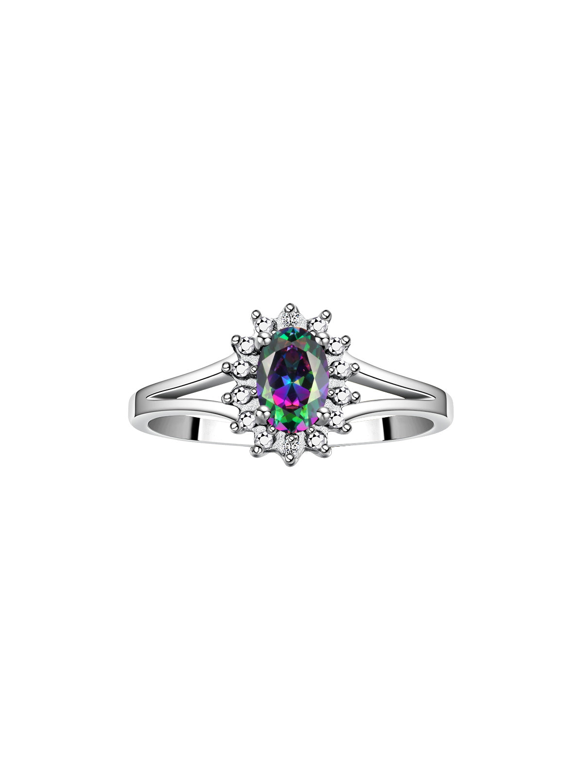 RYLOS Halo Ring: Diamond Birthstone with 6X4MM Oval Gemstone - Women's Jewelry in Sterling Silver - Stunning Diamond Ring Sizes 5-10