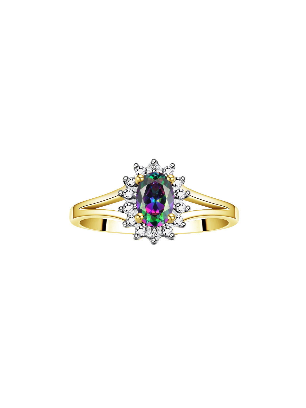 RYLOS Halo Ring: Diamond Birthstone with 6X4MM Oval Gemstone - Women's Jewelry in Yellow Gold Plated Silver - Stunning Diamond Ring Sizes 5-10