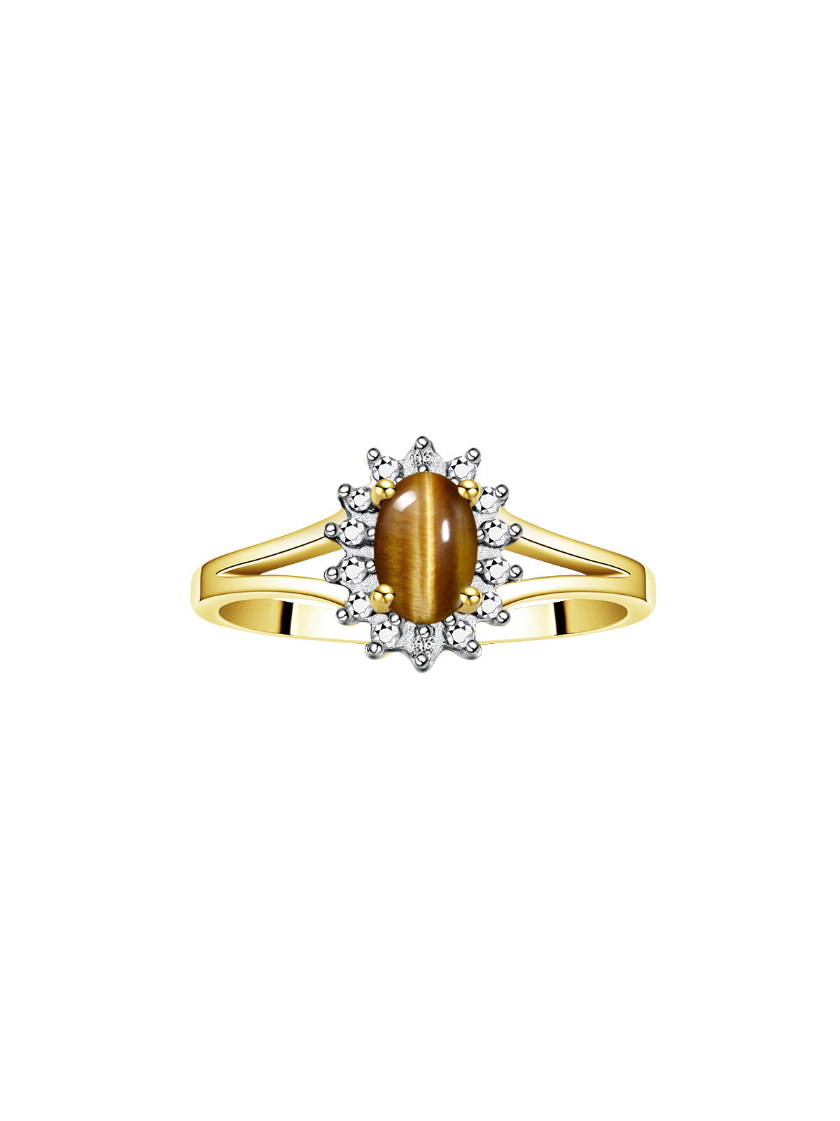 RYLOS Halo Ring: Diamond Birthstone with 6X4MM Oval Gemstone - Women's Jewelry in Yellow Gold Plated Silver - Stunning Diamond Ring Sizes 5-10
