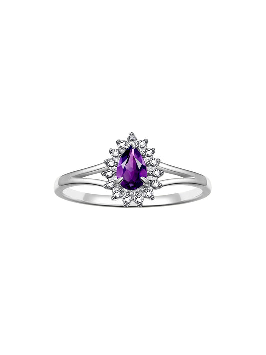 RYLOS Halo Ring: Diamonds, 6X4MM Pear-Shaped Gemstone - Women's Color Stone Birthstone Jewelry - Elegant Sterling Silver Ring Sizes 5-10