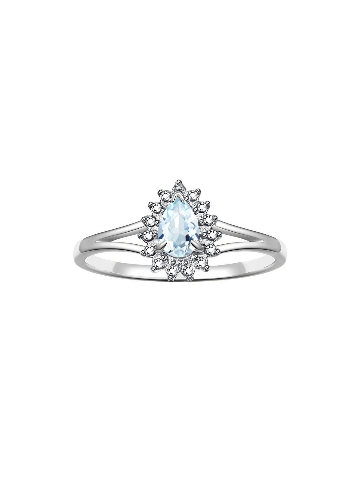 RYLOS 14K White Gold Halo Ring: Diamonds & 6X4MM Pear-Shaped Gemstone - Women's Jewelry - Elegant Diamond Ring Sizes 5-10