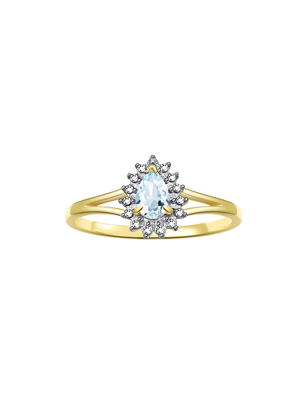 RYLOS Halo Ring: Diamonds, 6X4MM Pear-Shaped Gemstone - Women's Color Stone Birthstone Jewelry - Elegant Yellow Gold Plated Silver Ring Sizes 5-10