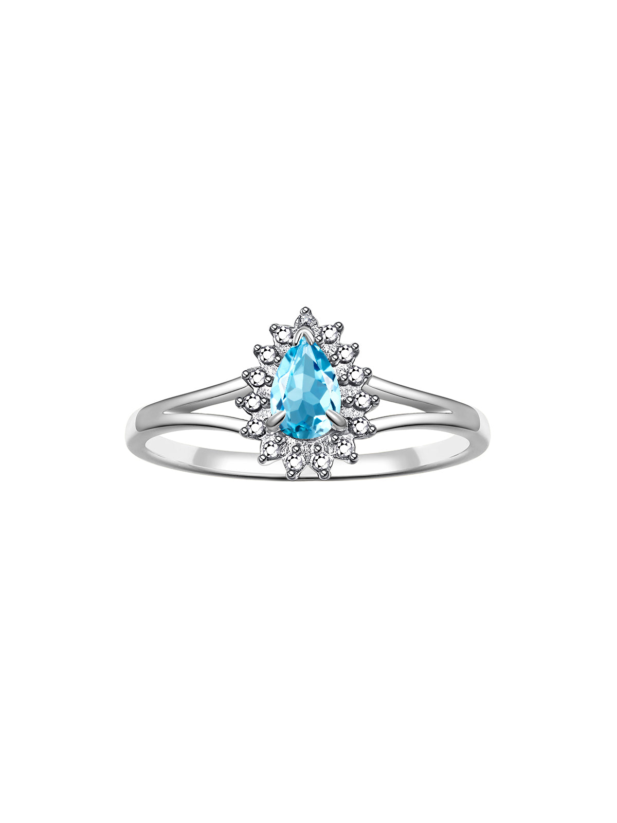 RYLOS 14K White Gold Halo Ring: Diamonds & 6X4MM Pear-Shaped Gemstone - Women's Jewelry - Elegant Diamond Ring Sizes 5-10