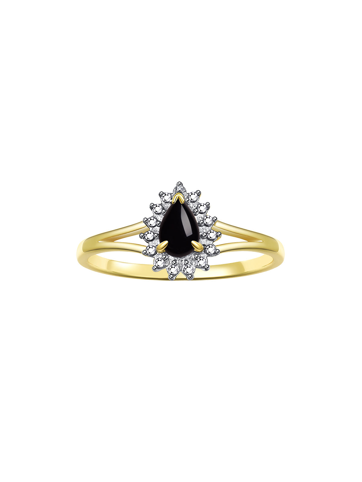 RYLOS 14K Yellow Gold Halo Ring: Diamonds & 6X4MM Pear-Shaped Gemstone - Women's Jewelry - Elegant Diamond Ring Sizes 5-10