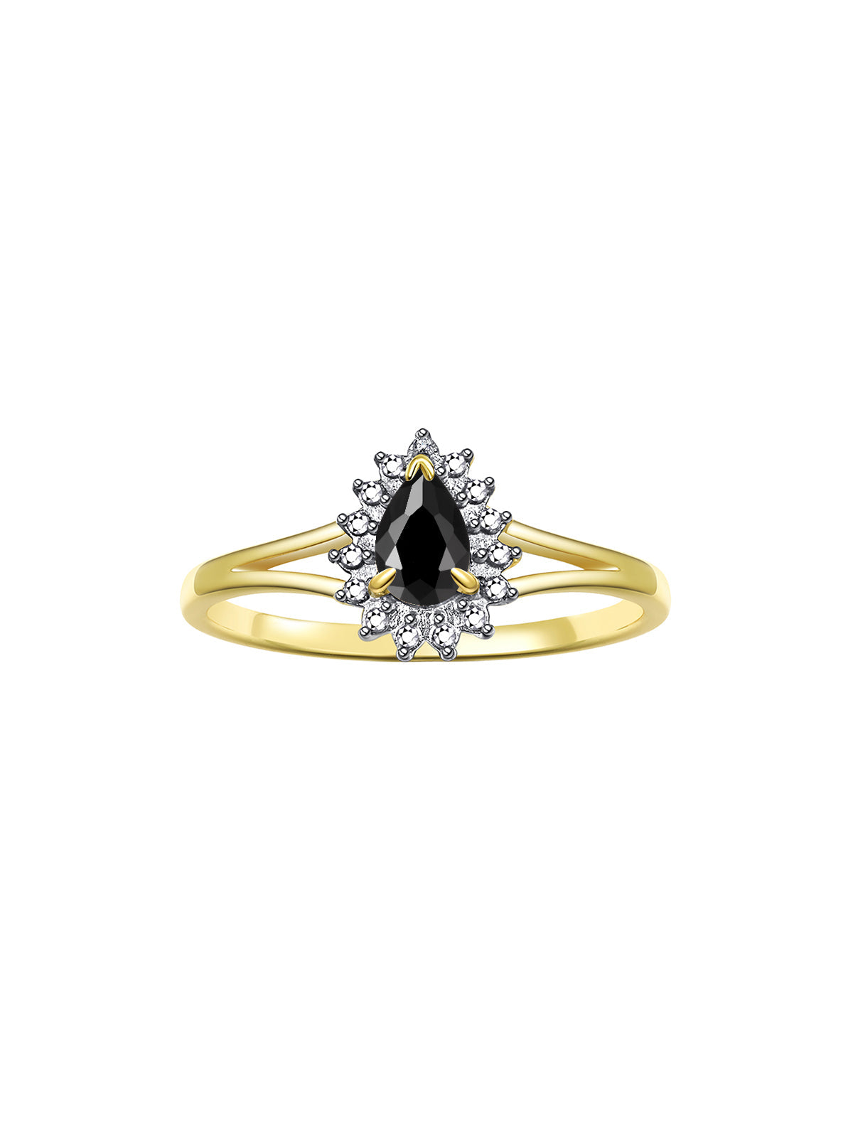 RYLOS Halo Ring: Diamonds, 6X4MM Pear-Shaped Gemstone - Women's Color Stone Birthstone Jewelry - Elegant Yellow Gold Plated Silver Ring Sizes 5-10