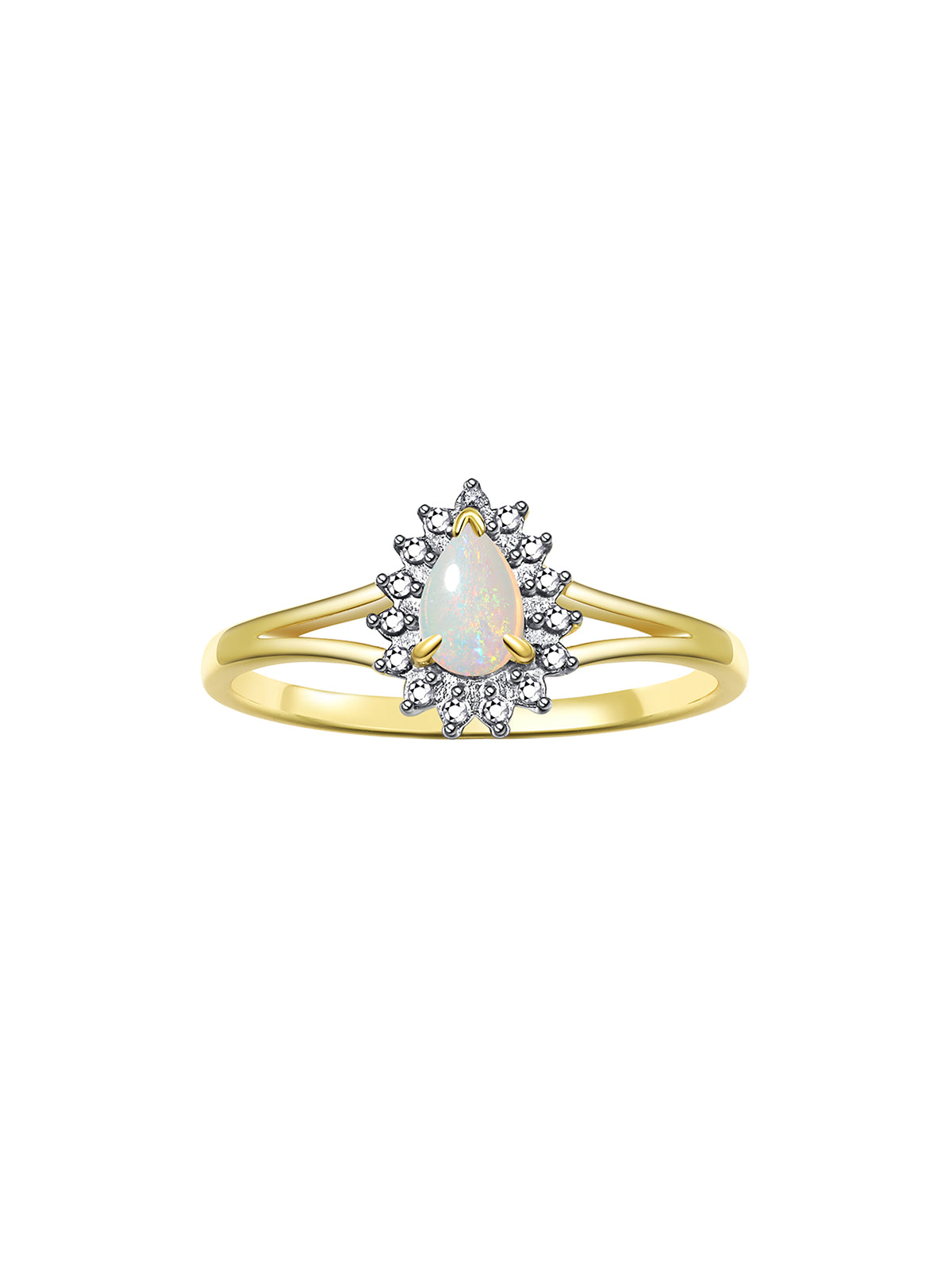 RYLOS Halo Ring: Diamonds, 6X4MM Pear-Shaped Gemstone - Women's Color Stone Birthstone Jewelry - Elegant Yellow Gold Plated Silver Ring Sizes 5-10