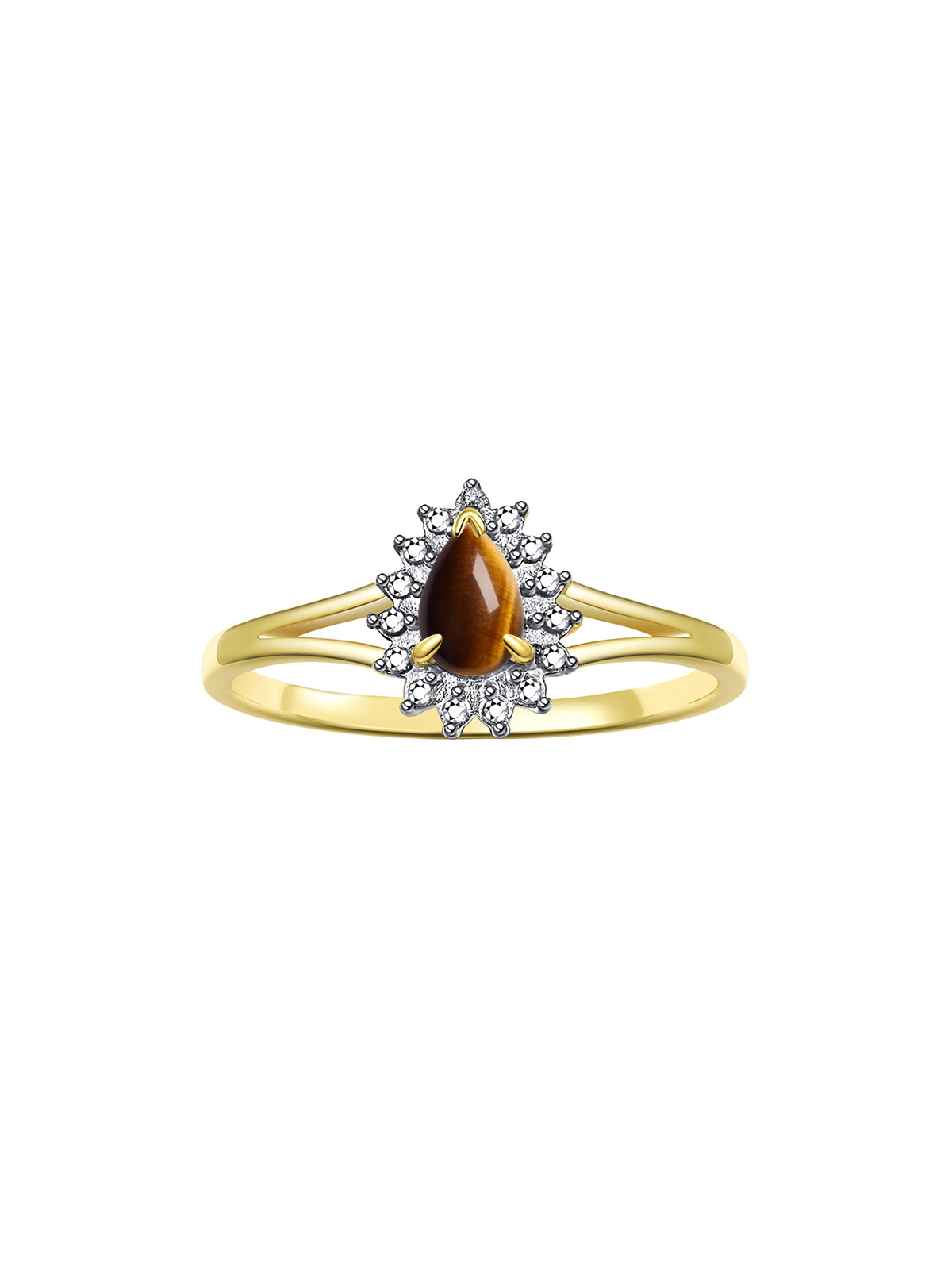 RYLOS 14K Yellow Gold Halo Ring: Diamonds & 6X4MM Pear-Shaped Gemstone - Women's Jewelry - Elegant Diamond Ring Sizes 5-10
