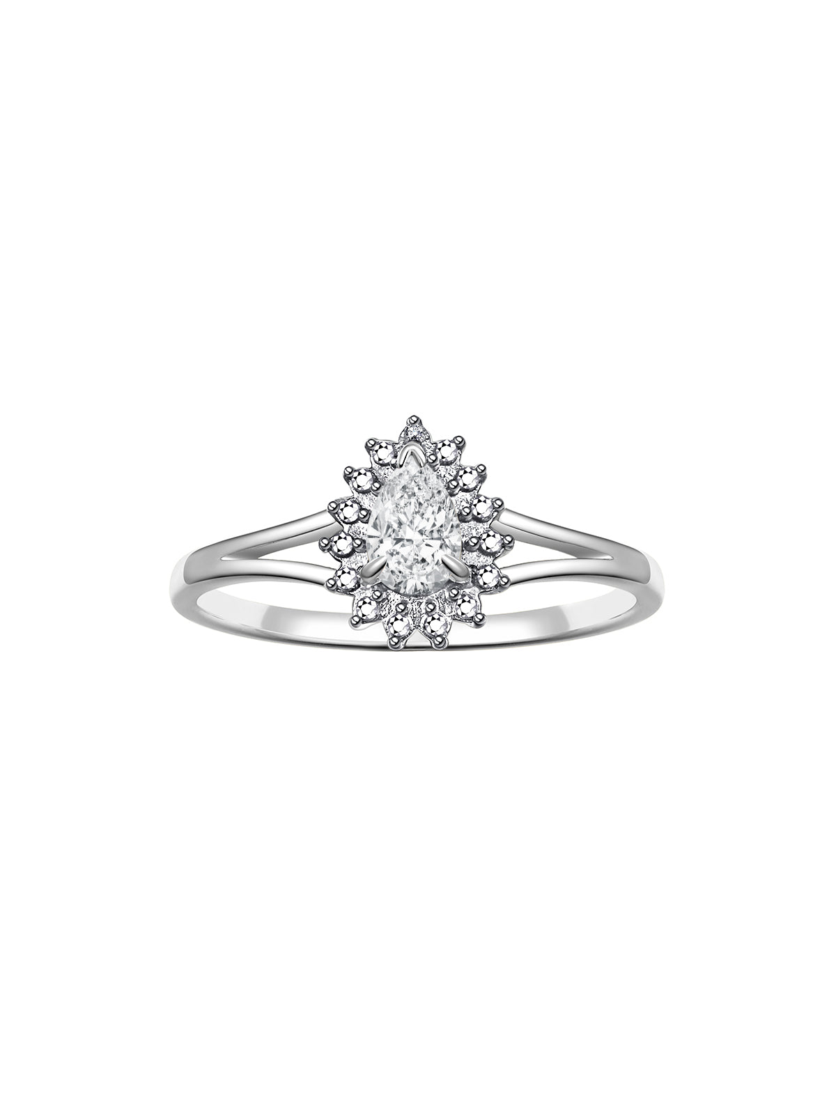 RYLOS 14K White Gold Halo Ring: Diamonds & 6X4MM Pear-Shaped Gemstone - Women's Jewelry - Elegant Diamond Ring Sizes 5-10