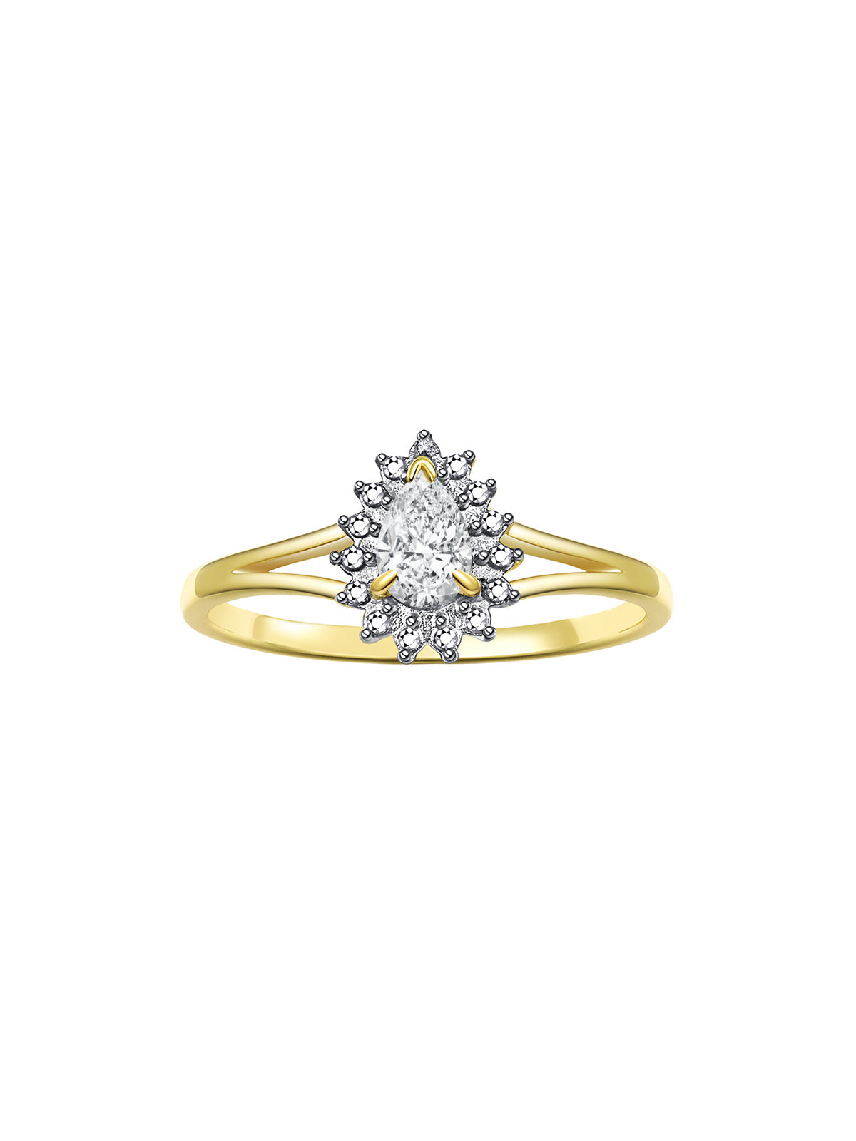 RYLOS 14K Yellow Gold Halo Ring: Diamonds & 6X4MM Pear-Shaped Gemstone - Women's Jewelry - Elegant Diamond Ring Sizes 5-10