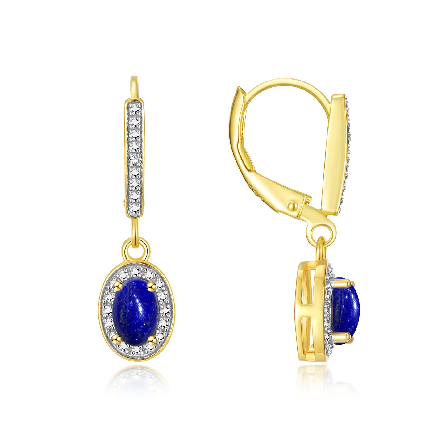 RYLOS Women's Yellow Gold Plated Dangling Earrings - Oval Shape Gemstone & Diamonds - 6X4MM Birthstone Earrings-Exquisite Color Stone Jewelry