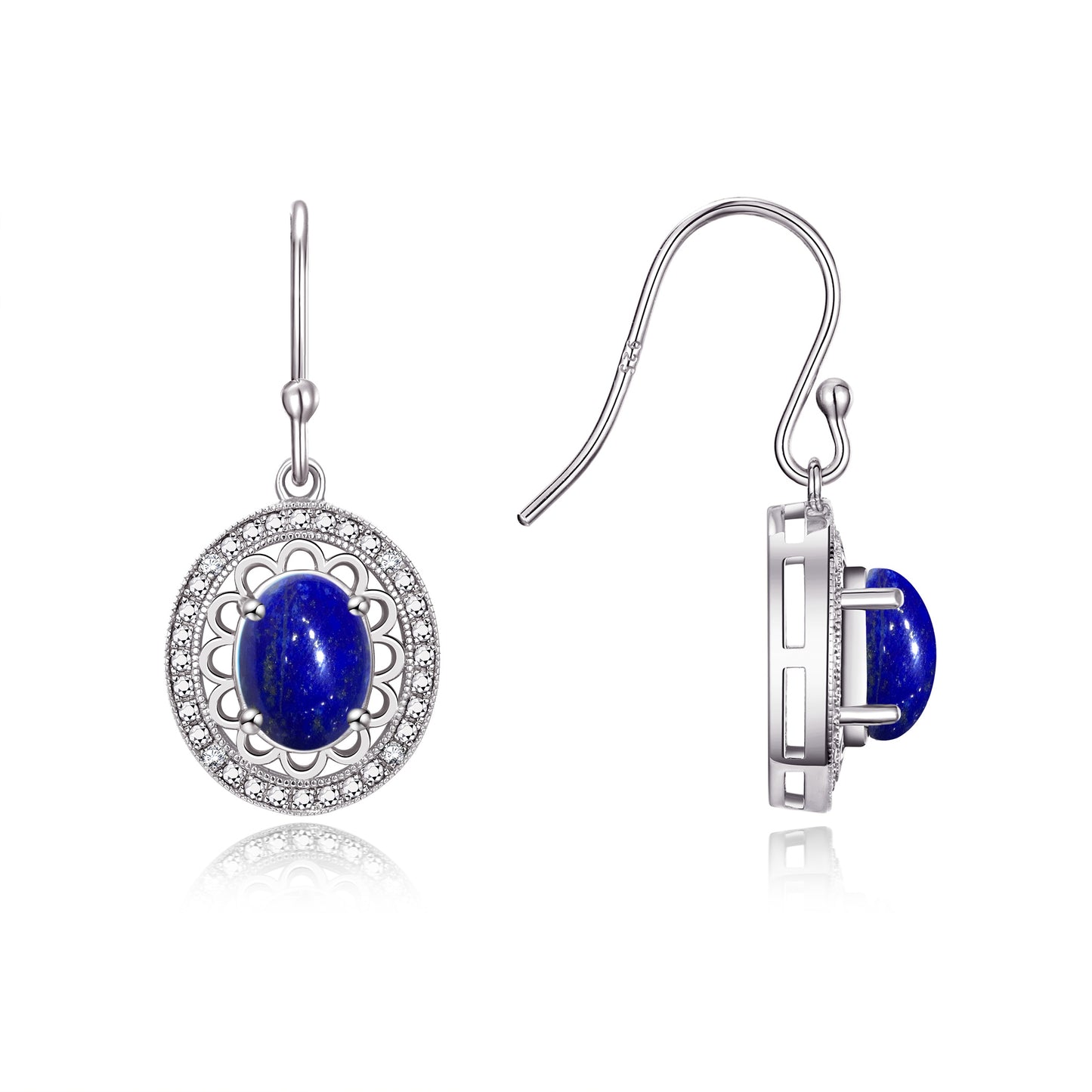 RYLOS Sterling Silver Princess Diana Inspired Earrings - Oval Shape Gemstone & Diamonds - 8X6MM Birthstone Earrings - Timeless Color Stone Jewelry