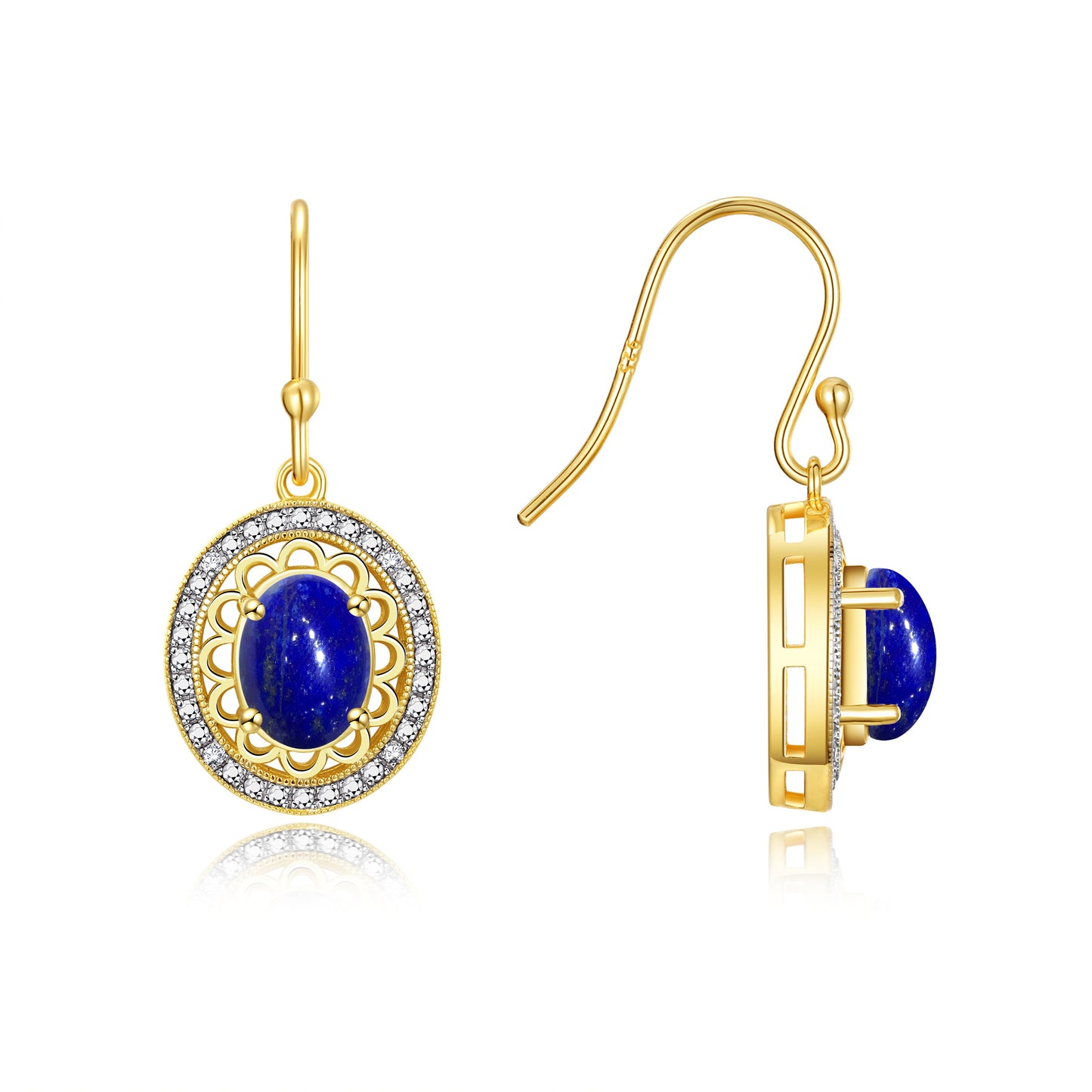 RYLOS 14K Yellow Gold Princess Diana Inspired Earrings - Oval Shape Gemstone & Diamonds - 8X6MM Birthstone Earrings - Timeless Color Stone Jewelry