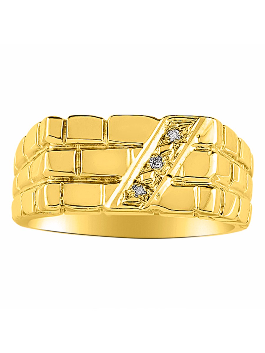 RYLOS Men's Brick Style Ring with Diamonds – Designer Men's Jewelry in Sizes 6-13 in Sterling Silver or Yellow Gold Plated Silver
