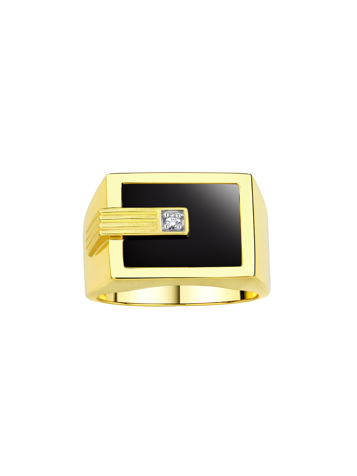 RYLOS Men's Designer Ring in Yellow Gold Plated Silver 925: Features a Centered Diamond in Black Onyx, Red, Blue, Green Quartz, or Tiger Eye - Available in Sizes 8-13.