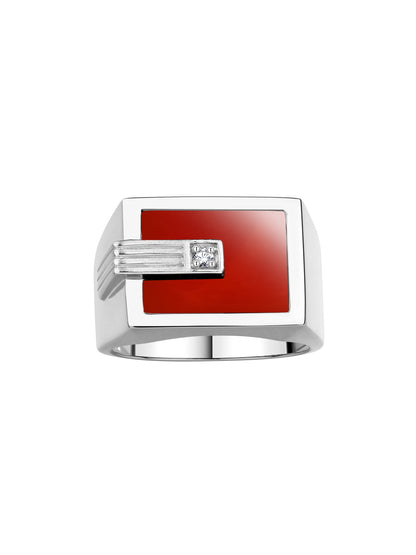 RYLOS Men's Designer Ring: 14K White Gold with Black Onyx, Tiger Eye, Blue, Red, or Green Quartz and Centered Diamond - Gold Rings for Men in Sizes 8-13.