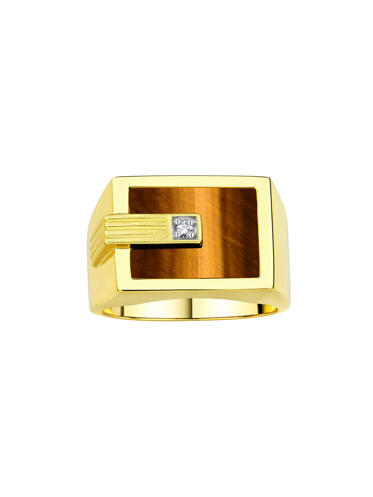 RYLOS Men's Designer Ring in Yellow Gold Plated Silver 925: Features a Centered Diamond in Black Onyx, Red, Blue, Green Quartz, or Tiger Eye - Available in Sizes 8-13.