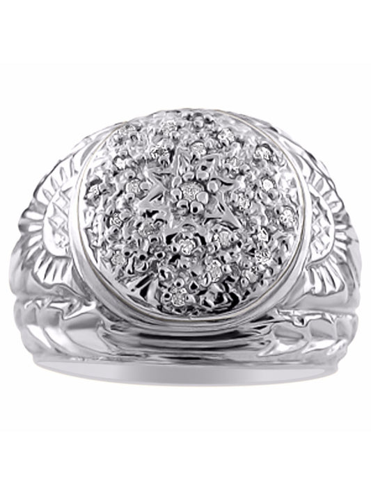 RYLOS Men's Sterling Silver or Yellow Gold Plated Silver Gypsy Style Ring with 0.25 Carats Diamonds – Designer Jewelry for Man in Sizes 6-13