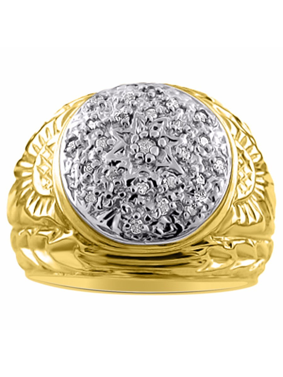 RYLOS Men's 14K White or 14K Yellow Gold Gypsy Style Ring with 0.25 Carats Diamonds – Designer Men's Jewelry in Sizes 6-13
