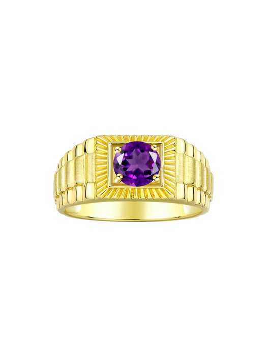 RYLOS Men's 14K Yellow Gold Gemstone Ring - Exquisite 7MM Round Design, Birthstone Statement Piece for Men - Available in Sizes 8-13