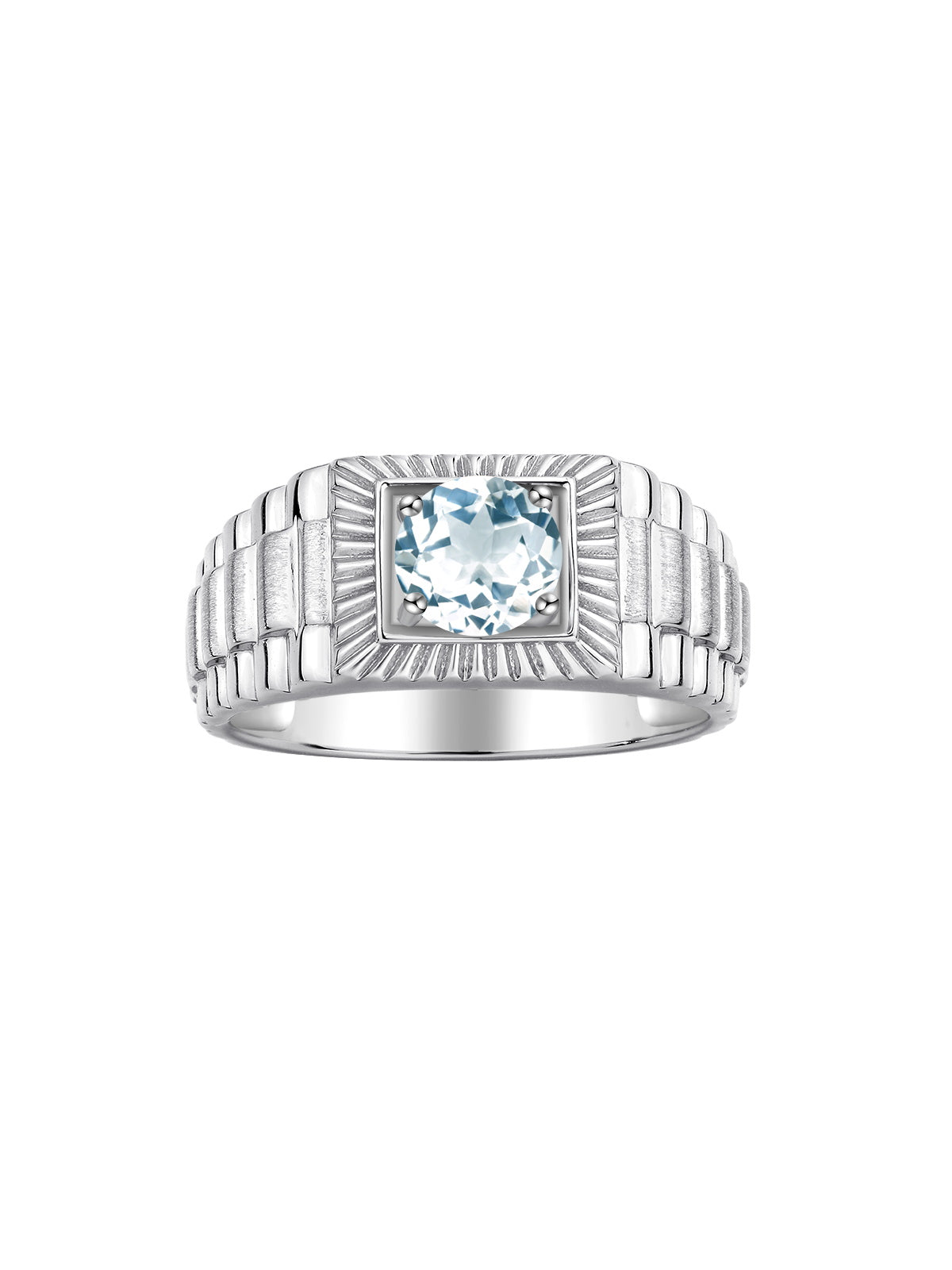 RYLOS Men's 14K White Gold Gemstone Ring - Exquisite 7MM Round Design, Birthstone Statement Piece for Men - Available in Sizes 8-13