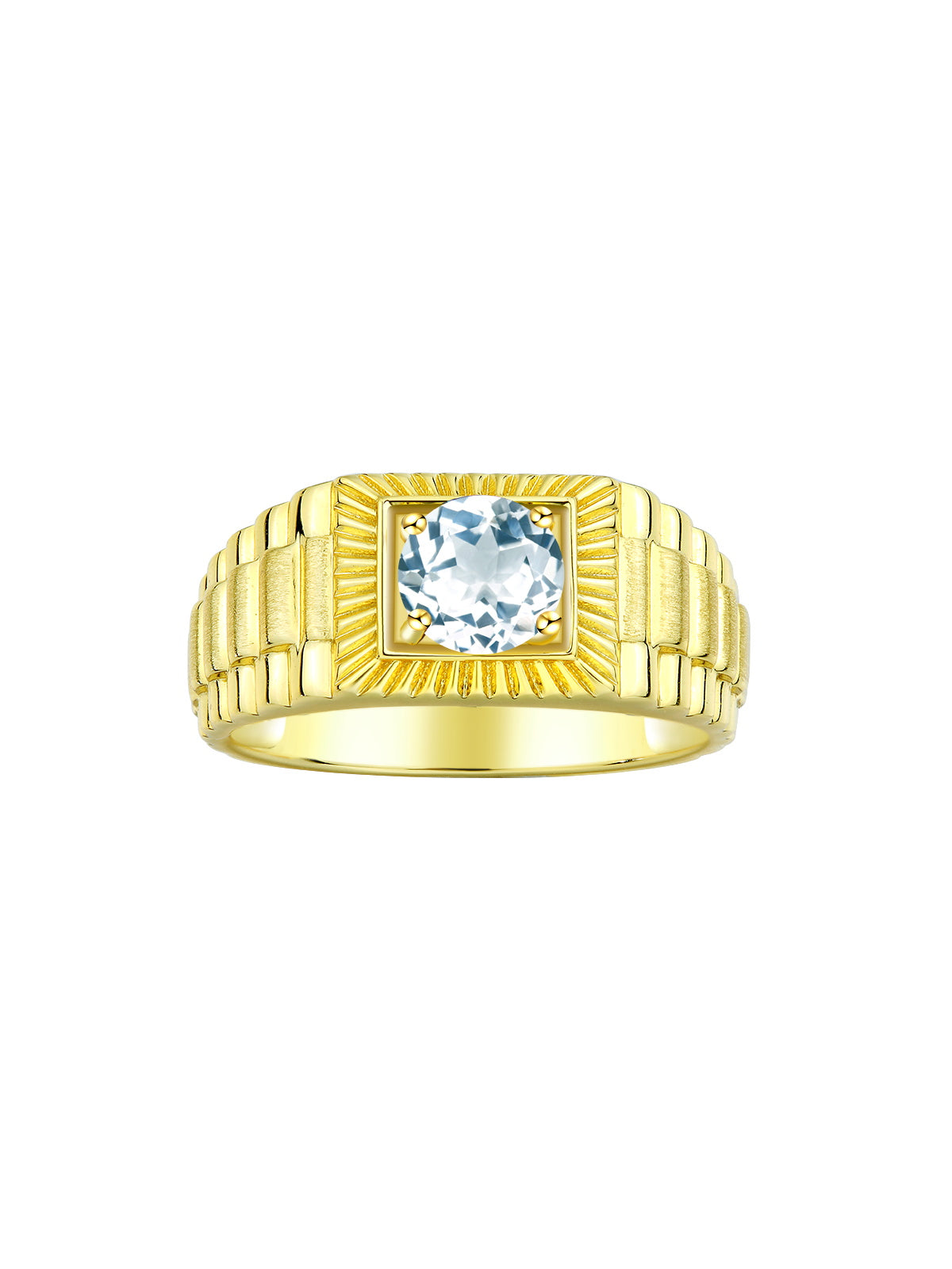 RYLOS Men's 14K Yellow Gold Gemstone Ring - Exquisite 7MM Round Design, Birthstone Statement Piece for Men - Available in Sizes 8-13