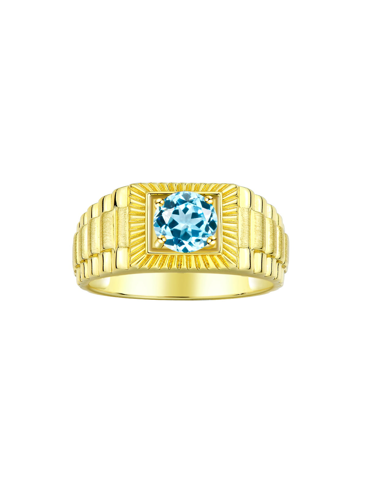 RYLOS Men's Yellow Gold Plated Silver Gemstone Ring - Stunning 7MM Round Design, Birthstone Statement Piece for Men - Available in Sizes 8-13