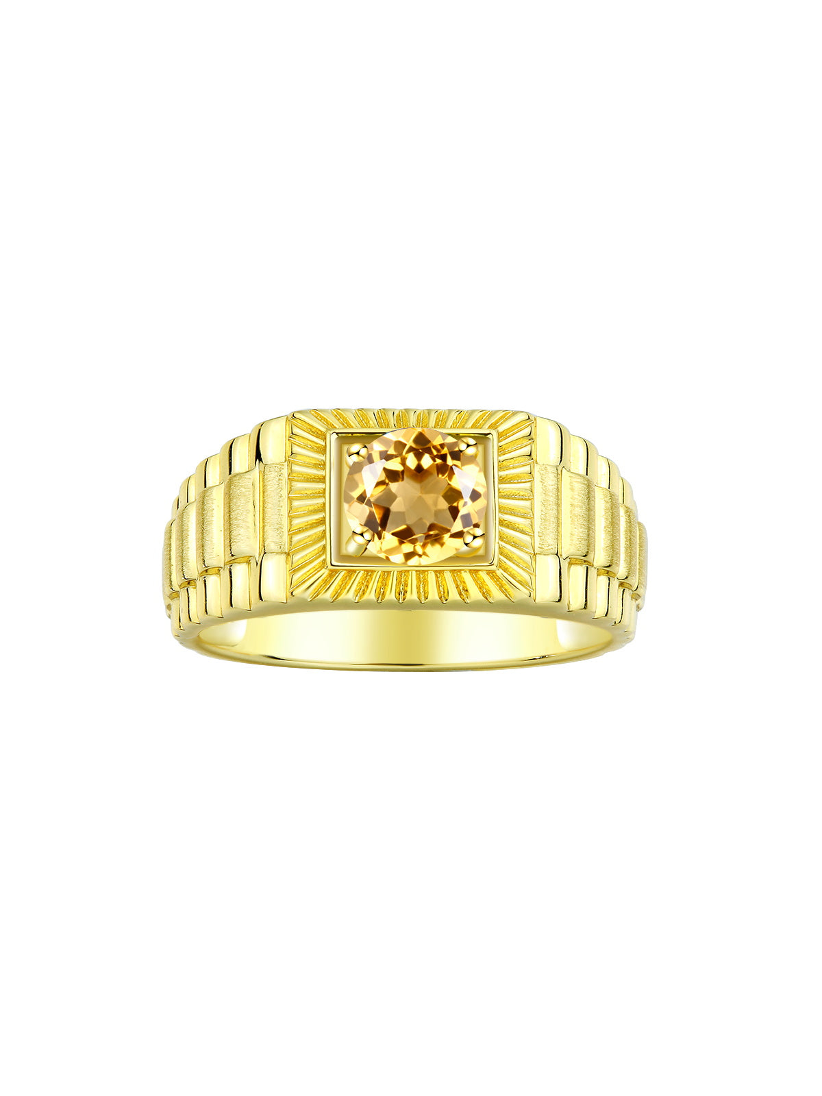 RYLOS Men's 14K Yellow Gold Gemstone Ring - Exquisite 7MM Round Design, Birthstone Statement Piece for Men - Available in Sizes 8-13