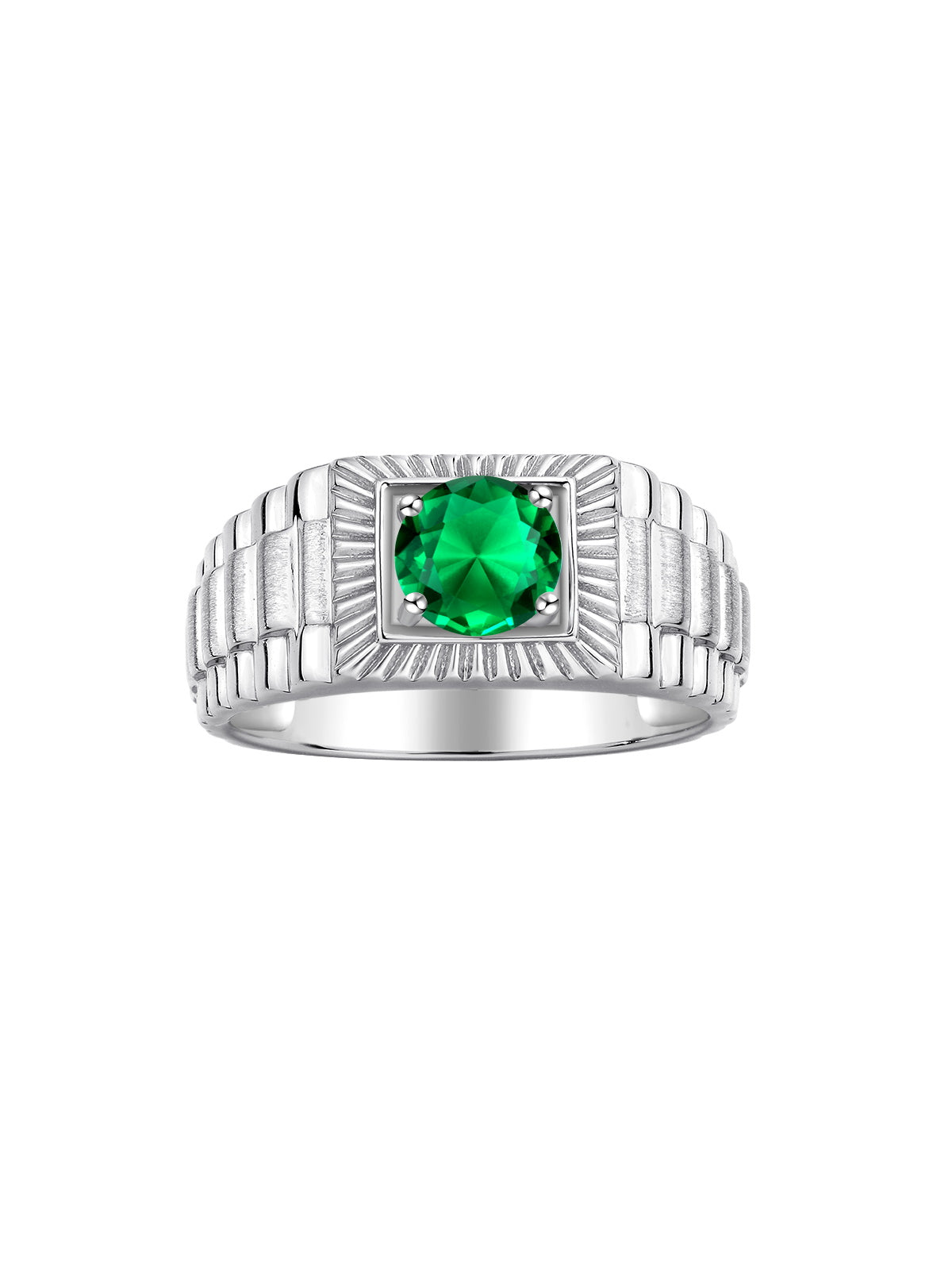 RYLOS Men's 14K White Gold Gemstone Ring - Exquisite 7MM Round Design, Birthstone Statement Piece for Men - Available in Sizes 8-13