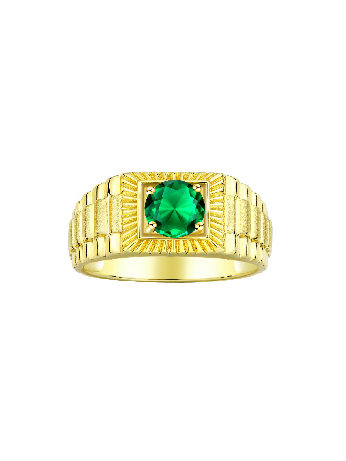 RYLOS Men's Yellow Gold Plated Silver Gemstone Ring - Stunning 7MM Round Design, Birthstone Statement Piece for Men - Available in Sizes 8-13